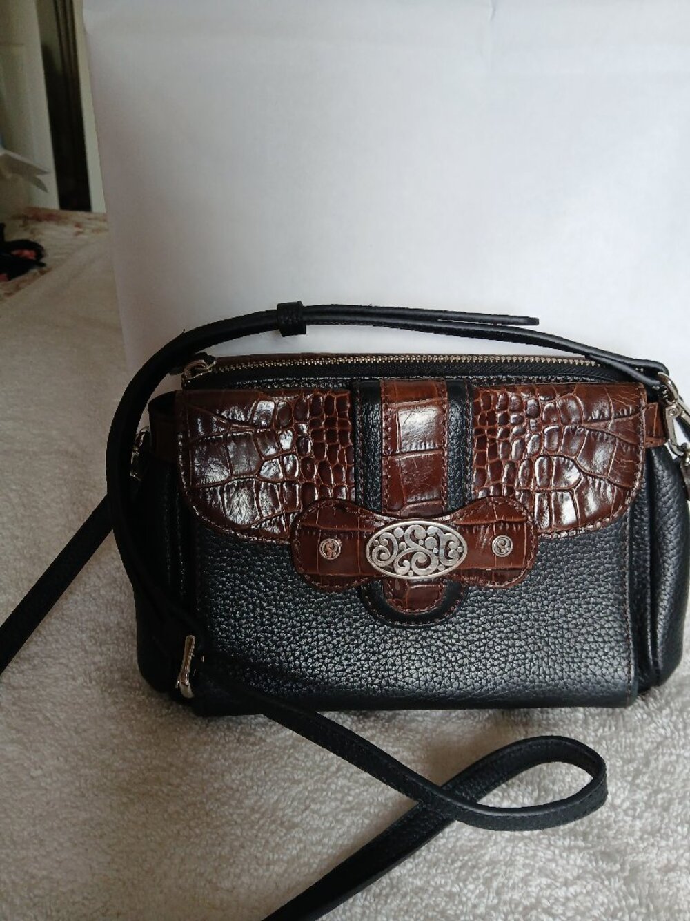 Brighton Black Pebble Leather and brown croc organizer